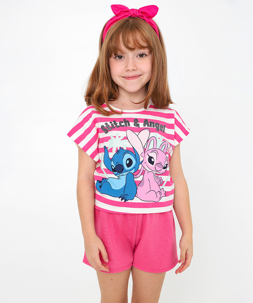 Conjunto Infantil Estampa Stitch Disney Tam 4 a 10 Off White