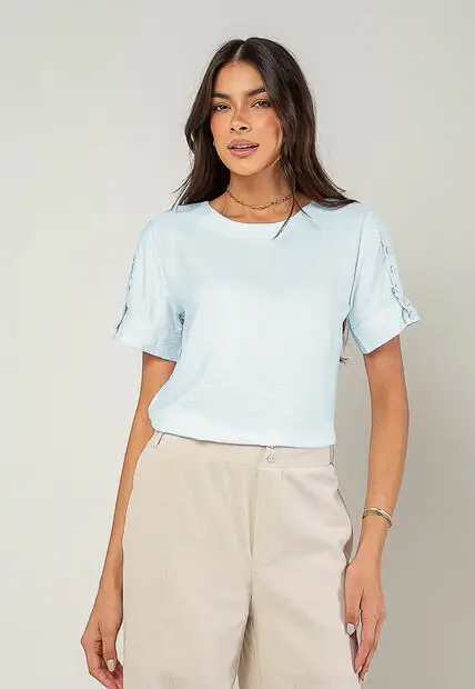 Blusa Alfaiataria Com Botões Na Manga Azul Salvatore