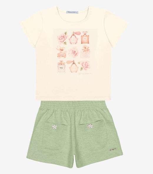 Conjunto Menina Blusa Com Shorts Trick Nick Bege