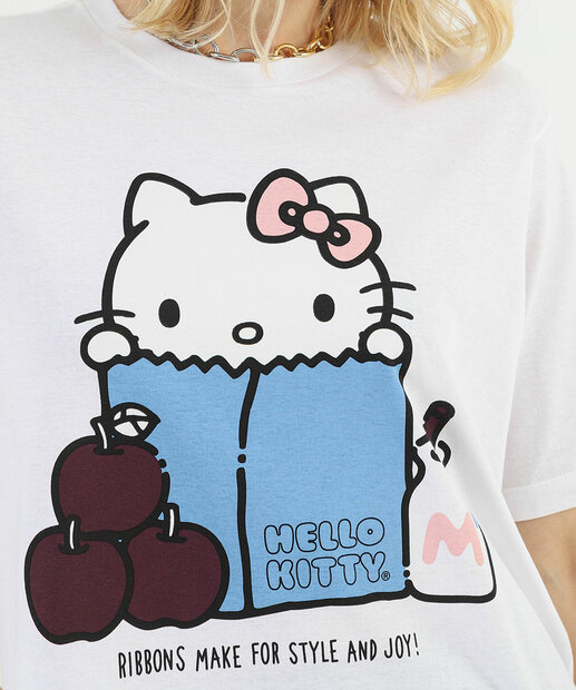 Camiseta Feminina Oversized Hello Kitty Off White