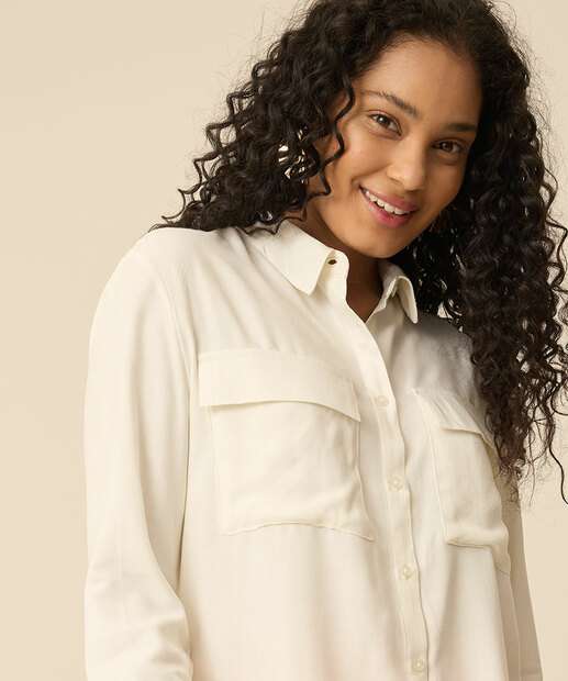 Camisa Feminina Bolsos Manga Longa Marisa