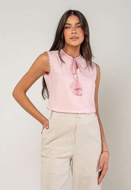 Image_Regata Alfaiataria Com Amarração E Detalhe de Pompons Rosa Salvatore