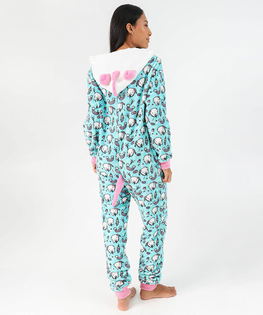 Pijama Feminino Fleece Unicórnio Capuz Marisa Azul