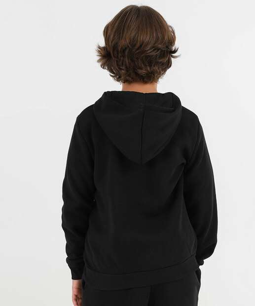 Casaco Juvenil Moletom Flanelado Capuz Marisa Tam 10 a 16 Preto