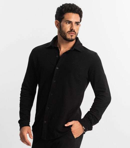 Camisa Masculina Manga Longa Moletinho Diametro Preto