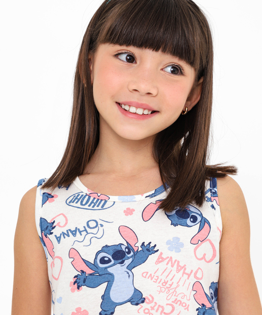 Vestido Infantil Stitch Disney Tam 4 a 10 Off White