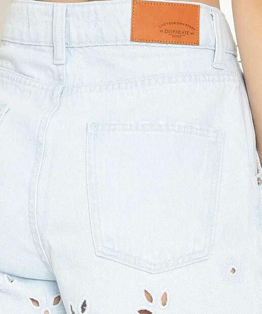 Short Jeans Feminino Flores Barra Desfiada Disparate