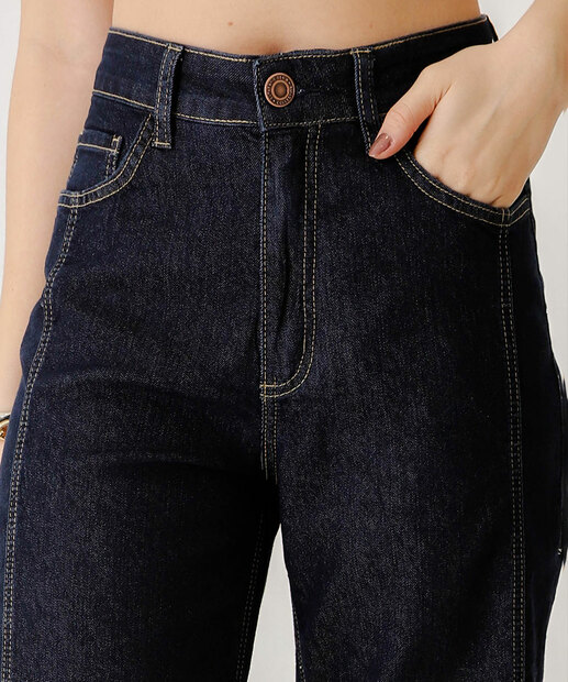 Calça Jeans Wide Leg Amaciada Feminina Marisa Azul 