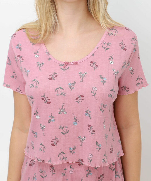 Pijama Feminino Estampa Flores Marisa Rosa