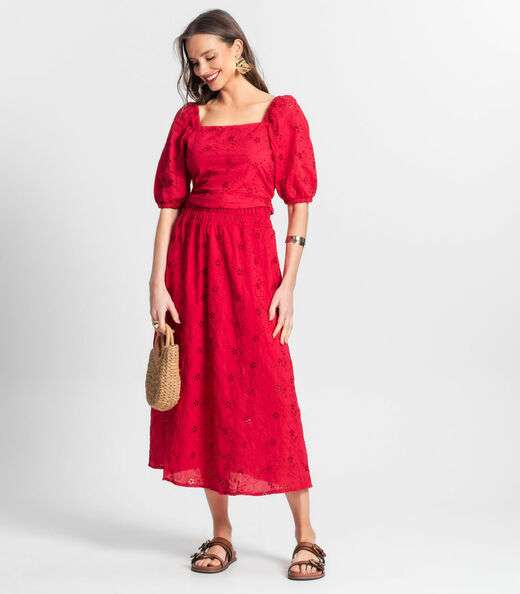 Saia Midi Feminina Em Laise Endless Vermelho