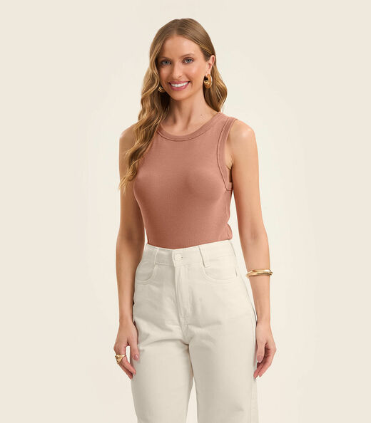 Regata Cropped Feminina Ribana Rovitex Marrom