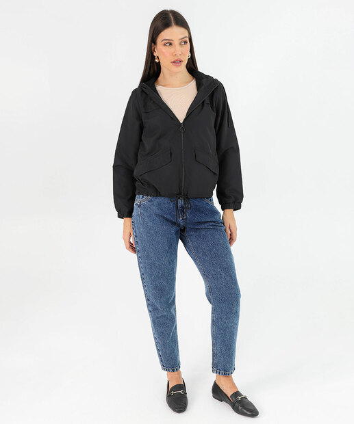 Jaqueta Feminina Corta Vento Capuz Marisa Preto