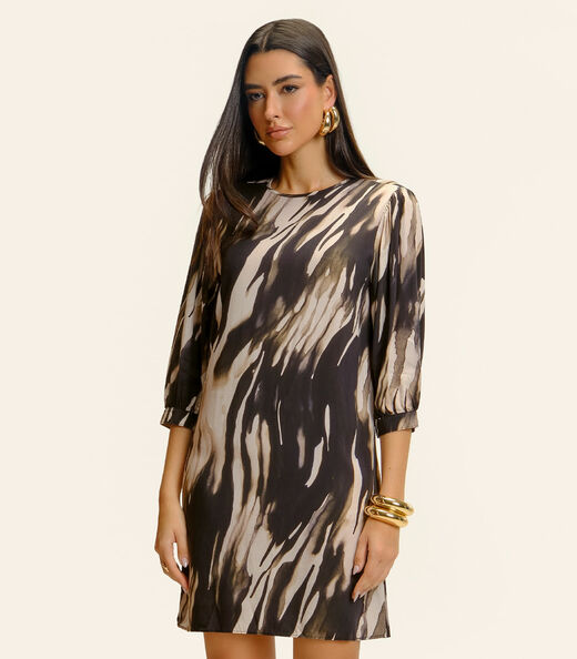 Vestido Manga 3/4 Endless Viscose Khyara Feminina Preto