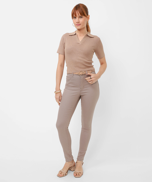 Image_Calça Sarja Skinny Feminina Cintura Média Bege 