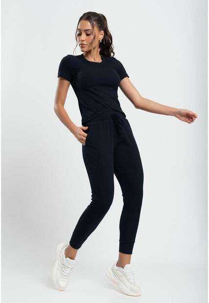 Kit 3 Blusas Básicas Manga Curta Canelada Preta, Branca e Preta Salvatore