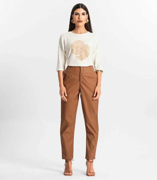 Blusa Feminina Manga 7/8 Viscose Endless Bege