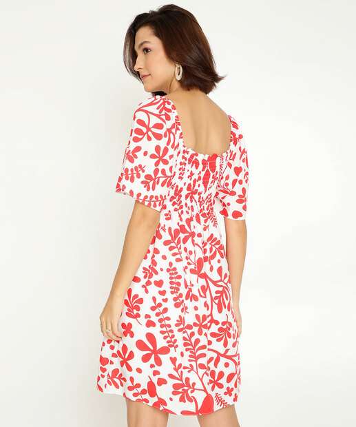 Vestido Feminino Estampa Folhas Manga Curta 