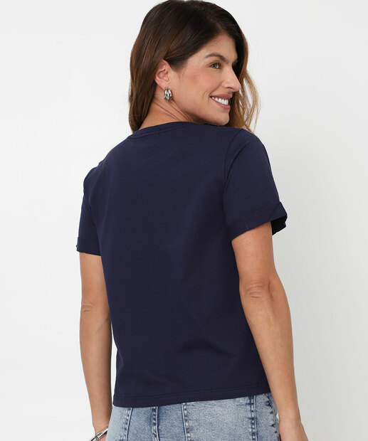 Blusa Feminina Estampa Flores Manga Curta Marisa Azul