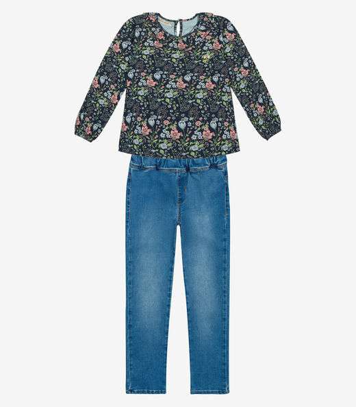Conjunto Infantil Blusa Com Calça Jeans Trick Nick Azul