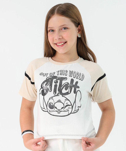 Image_Camiseta Juvenil Feminina Stitch Bege Tam 10 a 16