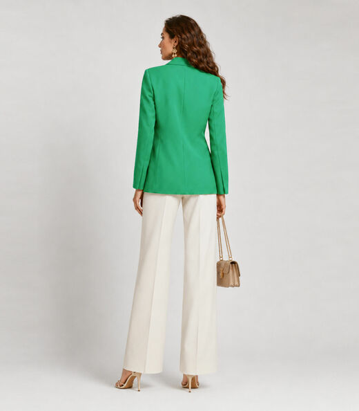 Blazer Alongado Feminino Em Alfaiataria Aishty Verde