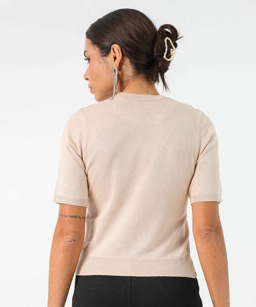 Blusa Feminina Tricô Manga Curta Marisa Bege