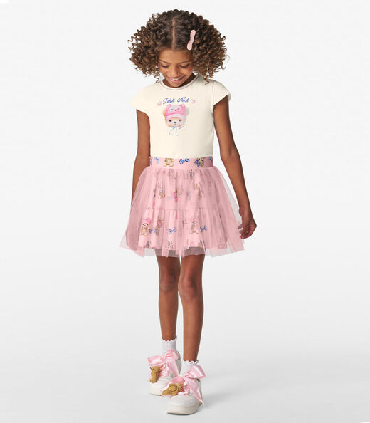 Conjunto Menina Blusa com Saia Trick Nick Off White