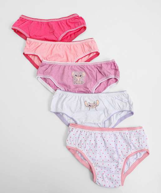 Image_Kit 5 Calcinhas Infantil Stitch Tam 2 a 12 Rosa