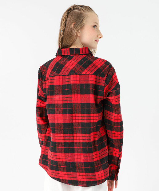 Camisa Juvenil Cadrez Flanelada Marisa Tam 10 a 16 Vermelho