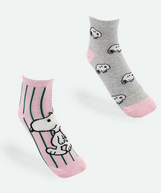 Image_Kit 2 Meias Soquete Feminina Estampa Snoopy Verde