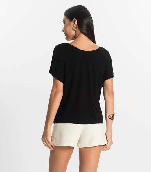 Blusa Feminina Manga Curta Viscotorcion Select Preto