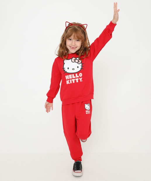 Blusão Infantil Moletom Hello Kitty Tam 4 a 10 Vermelho