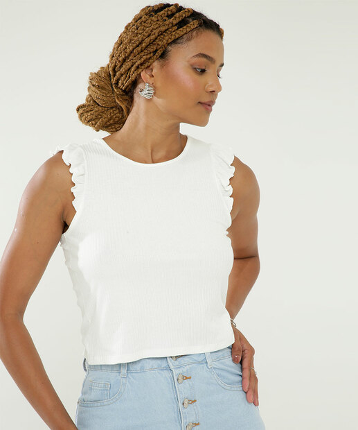 Blusa Regata Feminina Canelada Babado Marisa
