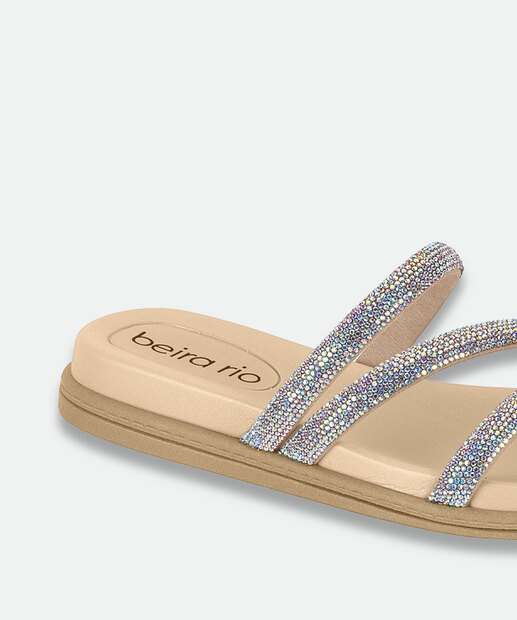 Rasteirinha Feminina Strass Beira Rio Bege