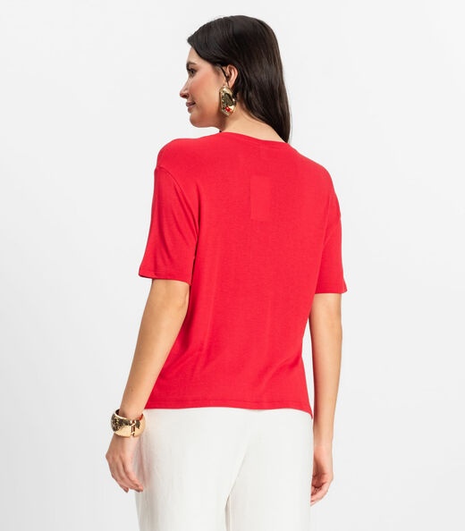 Blusa Feminina Manga Curta Visco Tricot Rovitex Vermelho