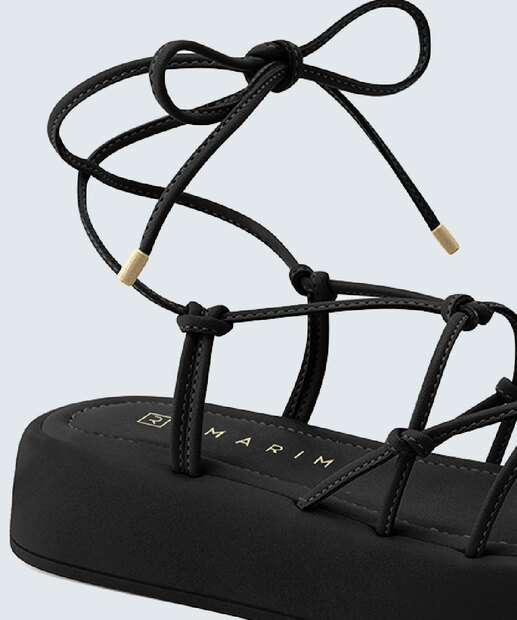 Sandália Flatform Feminina Tiras Amarração Ramarim 