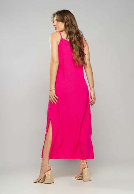 Vestido Longo Viscolinho Fenda Pink Salvatore Fashion