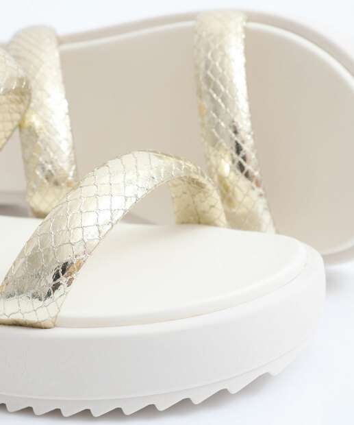 Tamanco Feminino Flatform Tiras Moleca Dourado