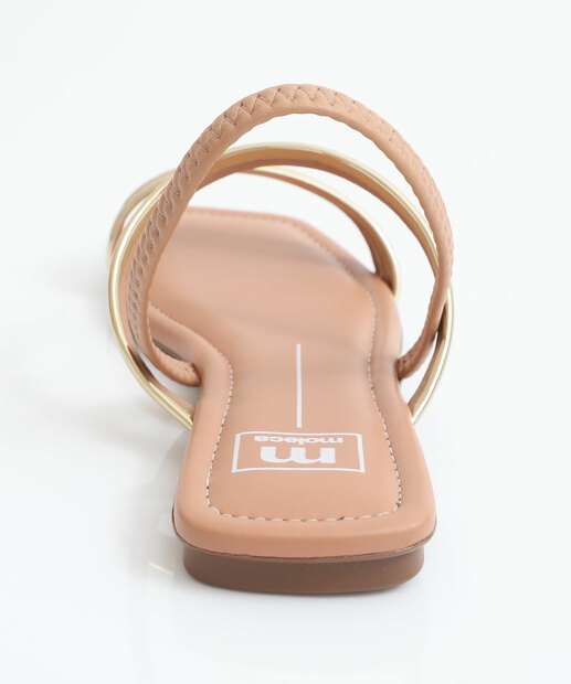 Sandália Feminina Rasteira Metalizada Moleca Bege