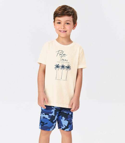 Conjunto Infantil Camiseta Com Bermuda Trick Nick Bege