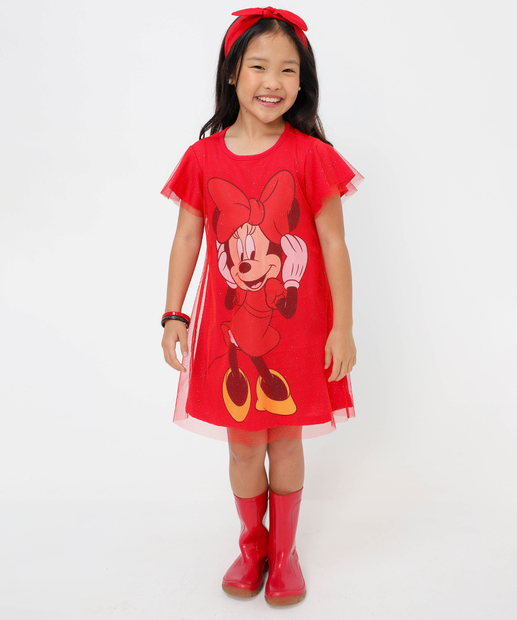 Vestido Infantil Fantasia Tule Minnie Disney Tam 4 a 10