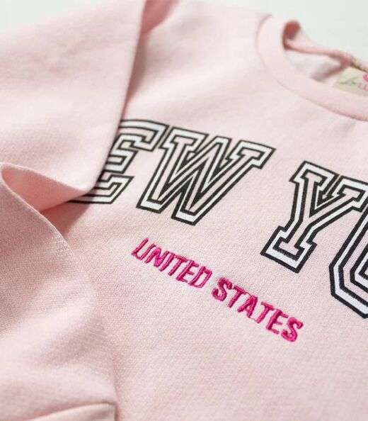 Vestido Infantil Manga Longa Em Moletom Laluna Rosa