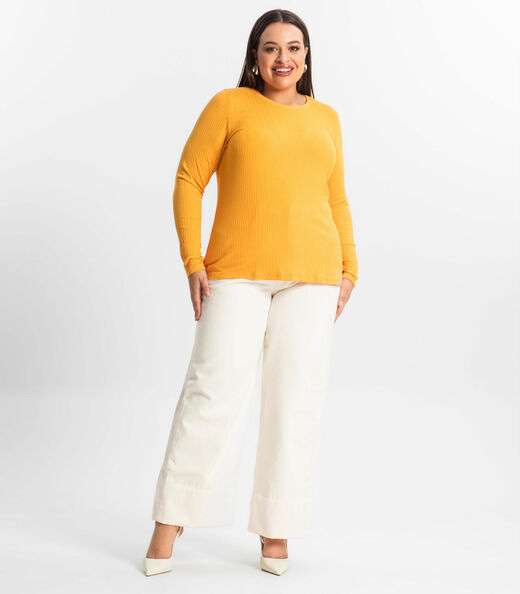 Blusa Manga Longa Ribana Canelada Secret Glam Amarelo
