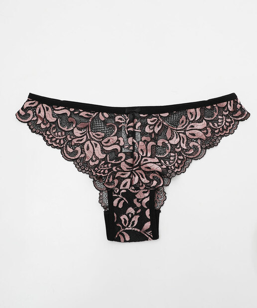 Kit 2 Calcinhas Tanga Bicolor Renda Marisa Preto