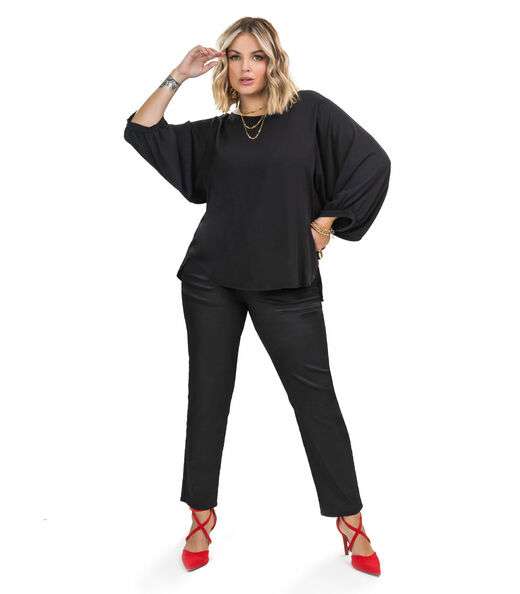 Blusa Manga 3/4 Viscose Sarjada Twill Secret Glam Preto