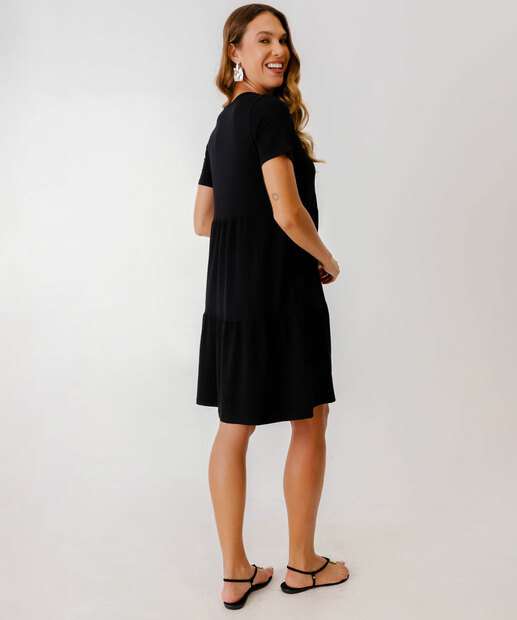 Vestido Feminino Manga Curta Marisa Preto