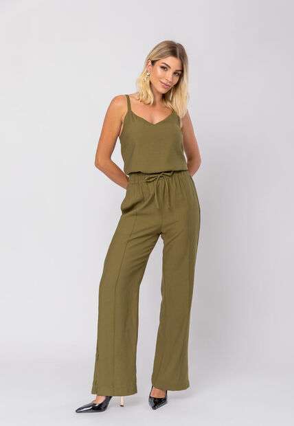 Conjunto Feminino Alfaiataria Regata E Calça Fenda Verde Musgo Salvatore