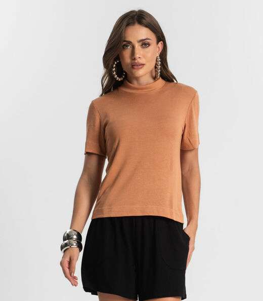 Blusa Feminina Gola Alta ViscoTrico Básica Endless Marrom