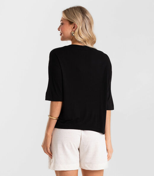 Blusa Feminina Viscotorcion Com Estampa Rovitex Preto