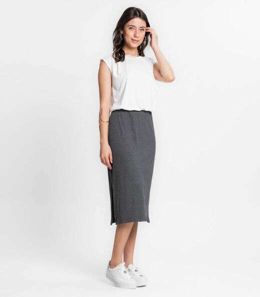 Saia Midi Canelada Infinita Cor Cinza